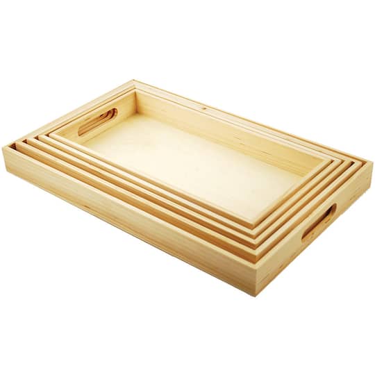 Multicraft Paintable Wooden Trays with Handles, 5ct.
